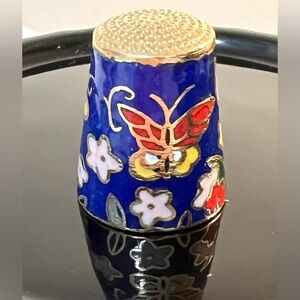 VTG Cloisonne Collectible Enamel Metal Sewing Thimble Butterflies Flowers 1 in